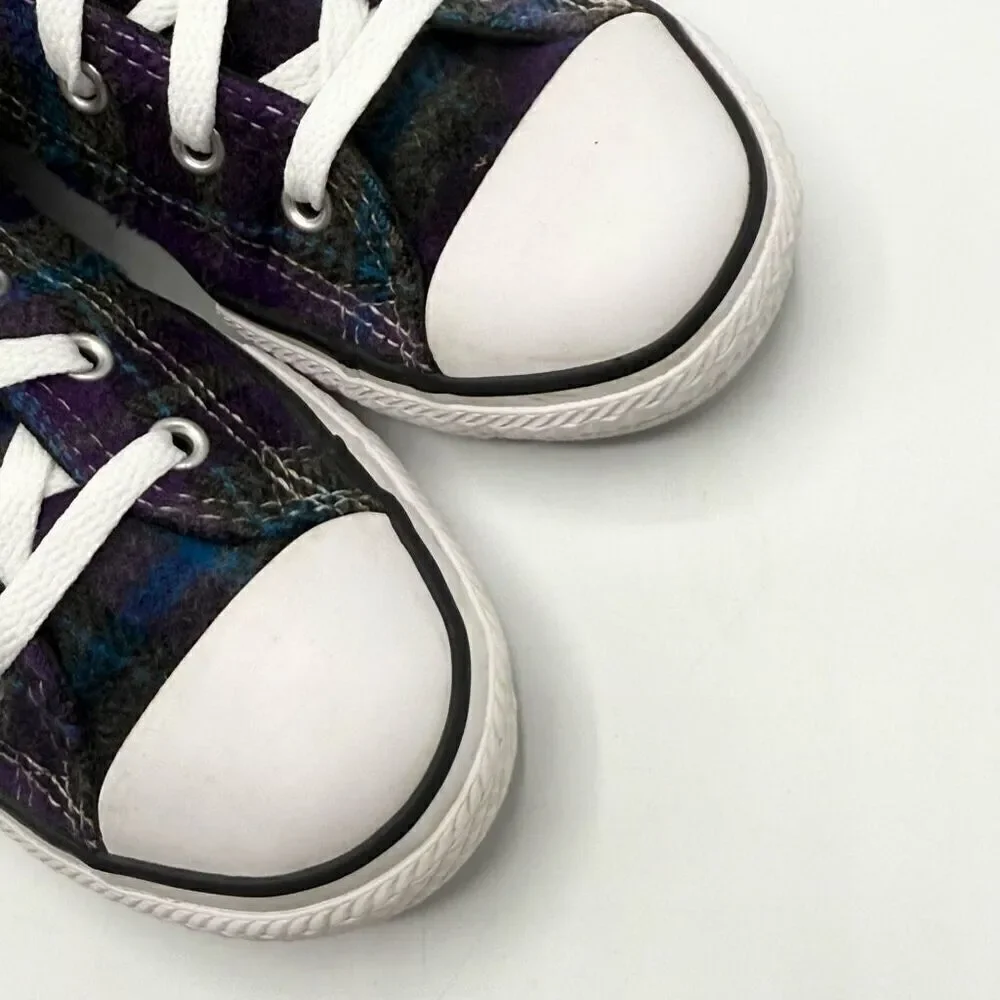 Converse All Star Chuck Taylor Hi Top Purple Blue Plaid Lace Up Sneakers - Big K